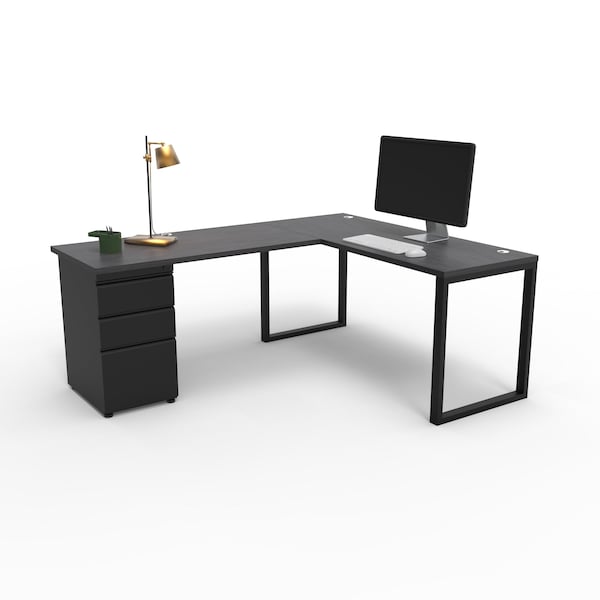 We'Re It Connect It L-Shaped Desk, 77 in D X 30 in H, 60 in W X Thermally Fused Laminate DI60304824L1BBF-BLK-6307 - main